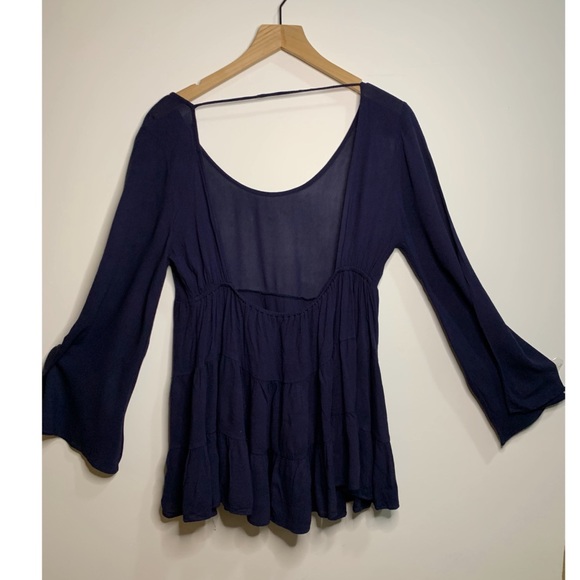 Cherish Peasant Top Navy Blue Large Long Sleeve - Picture 2 of 12